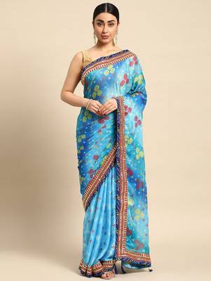 Blue bandhani gotta patti pure chiffon saree 2