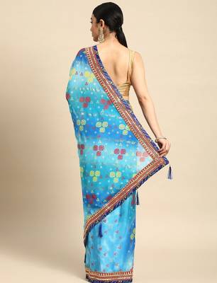 Blue bandhani gotta patti pure chiffon saree 3