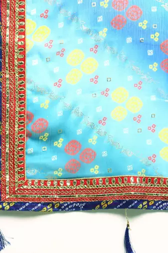 Blue bandhani gotta patti pure chiffon saree