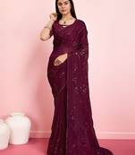 Purple ethnic motifs sequinned pure chiffon saree