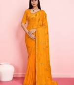 Yellow ethnic motifs sequinned pure chiffon saree