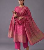 women ethnic motifs regular chanderi silk kurta with trousers & with dupatta