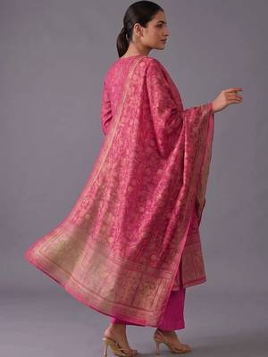 women ethnic motifs regular chanderi silk kurta with trousers & with dupatta 2