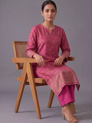 women ethnic motifs regular chanderi silk kurta with trousers & with dupatta 4