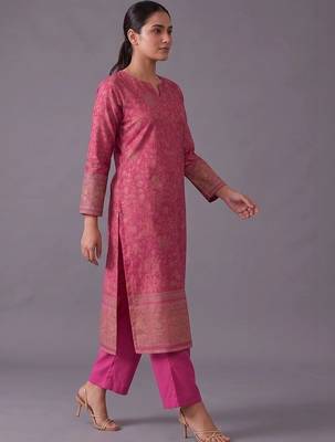 women ethnic motifs regular chanderi silk kurta with trousers & with dupatta 5