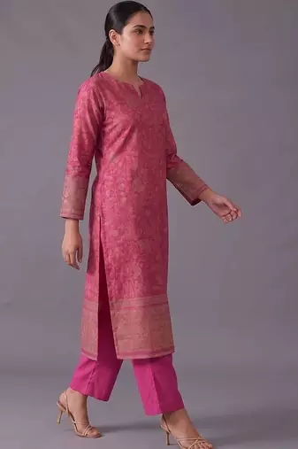 women ethnic motifs regular chanderi silk kurta with trousers & with dupatta