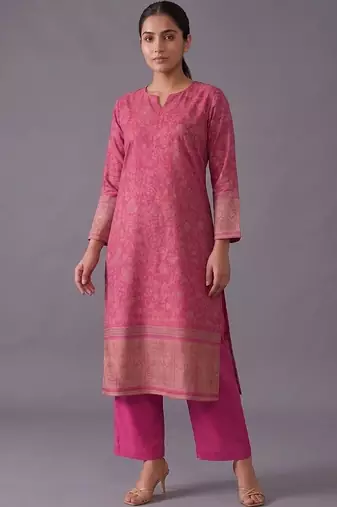 women ethnic motifs regular chanderi silk kurta with trousers & with dupatta