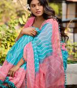 Blue leheriya pure cotton block print saree