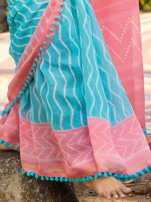 Blue leheriya pure cotton block print saree 5