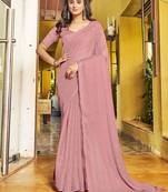 peach peach striped beads and stones embellished saree