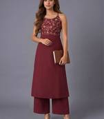 women floral embroidered regular thread work kurta with palazzos