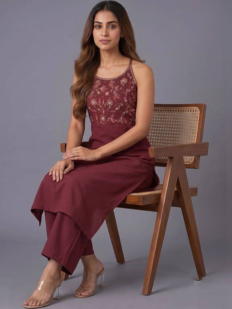 women floral embroidered regular thread work kurta with palazzos