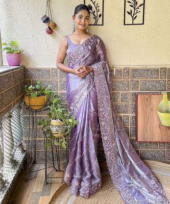 Lavender floral sequinned saree 1