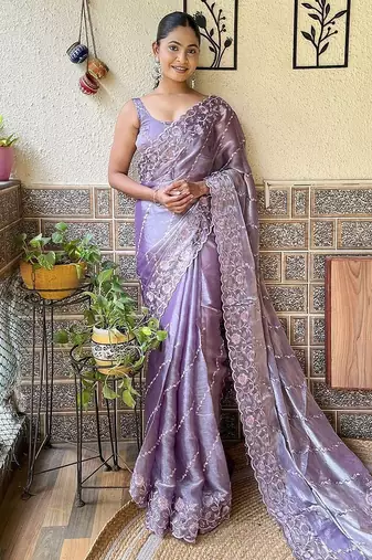 Lavender floral sequinned saree