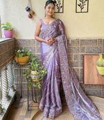 Lavender floral sequinned saree