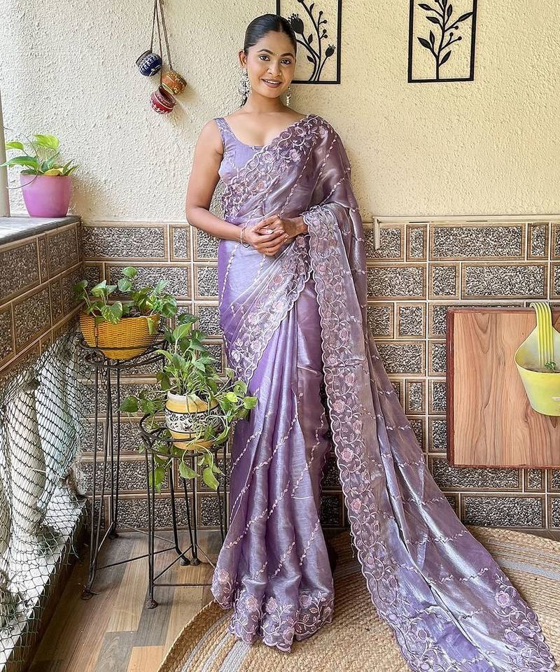 Lavender floral sequinned saree