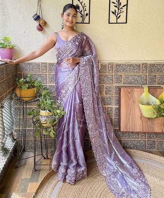Lavender floral sequinned saree 2