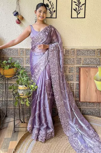 Lavender floral sequinned saree
