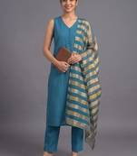 women regular kurta with trousers & with dupatta