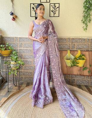 Lavender floral sequinned saree 3