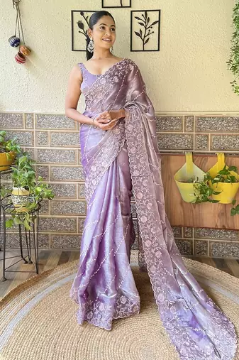 Lavender floral sequinned saree