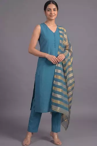 women regular kurta with trousers & with dupatta