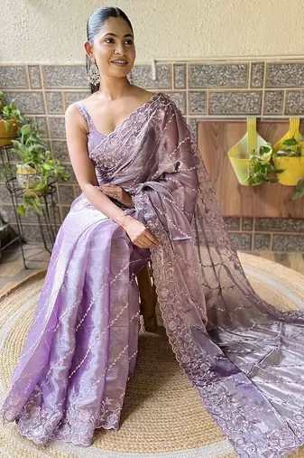 Lavender floral sequinned saree