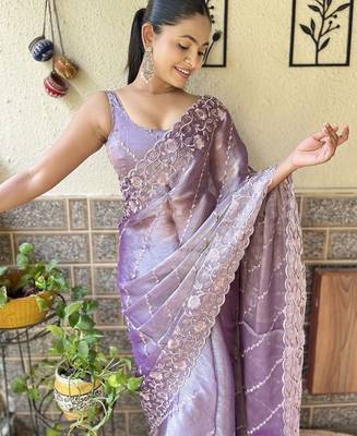 Lavender floral sequinned saree 5