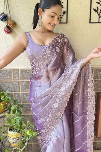 Lavender floral sequinned saree