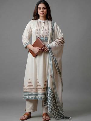 women printed regular kurta with trousers & with dupatta 1