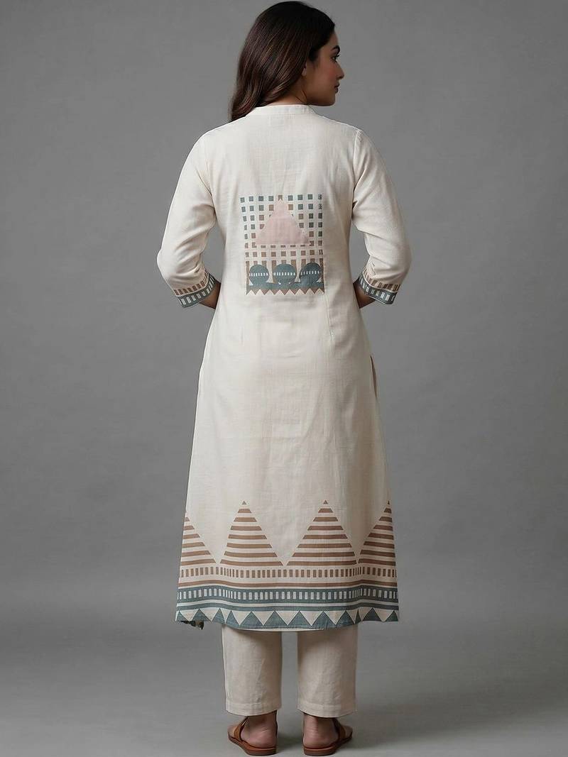 women printed regular kurta with trousers & with dupatta