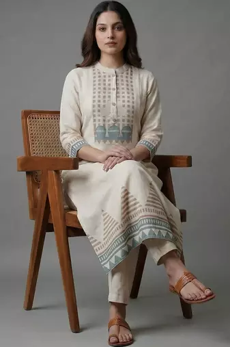 women printed regular kurta with trousers & with dupatta