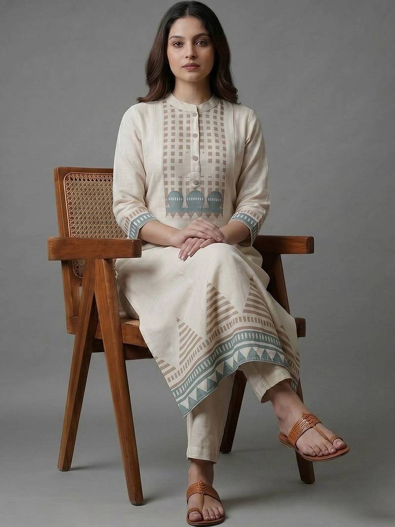 women printed regular kurta with trousers & with dupatta