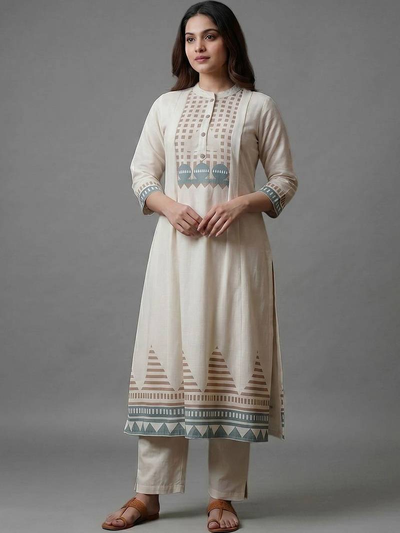 women printed regular kurta with trousers & with dupatta