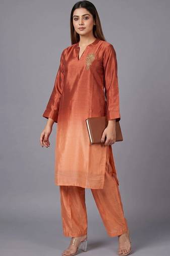 women ombre dyed regular thread work kurta with trousers