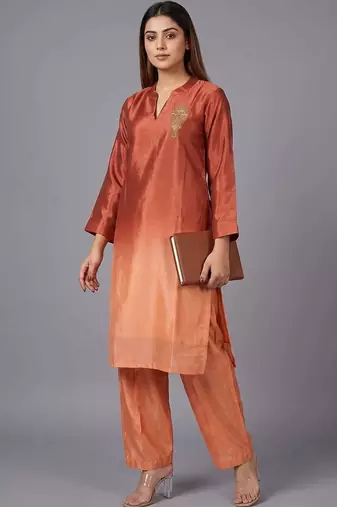 women ombre dyed regular thread work kurta with trousers