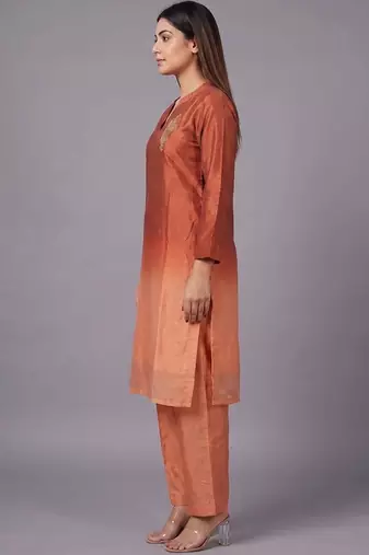 women ombre dyed regular thread work kurta with trousers