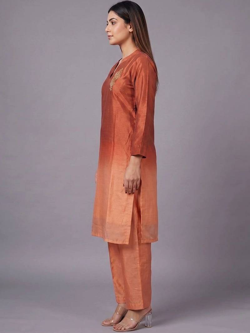 women ombre dyed regular thread work kurta with trousers