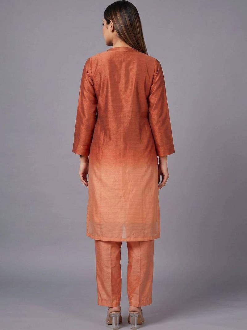 women ombre dyed regular thread work kurta with trousers