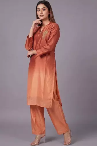 women ombre dyed regular thread work kurta with trousers