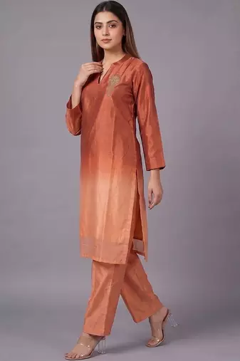 women ombre dyed regular thread work kurta with trousers