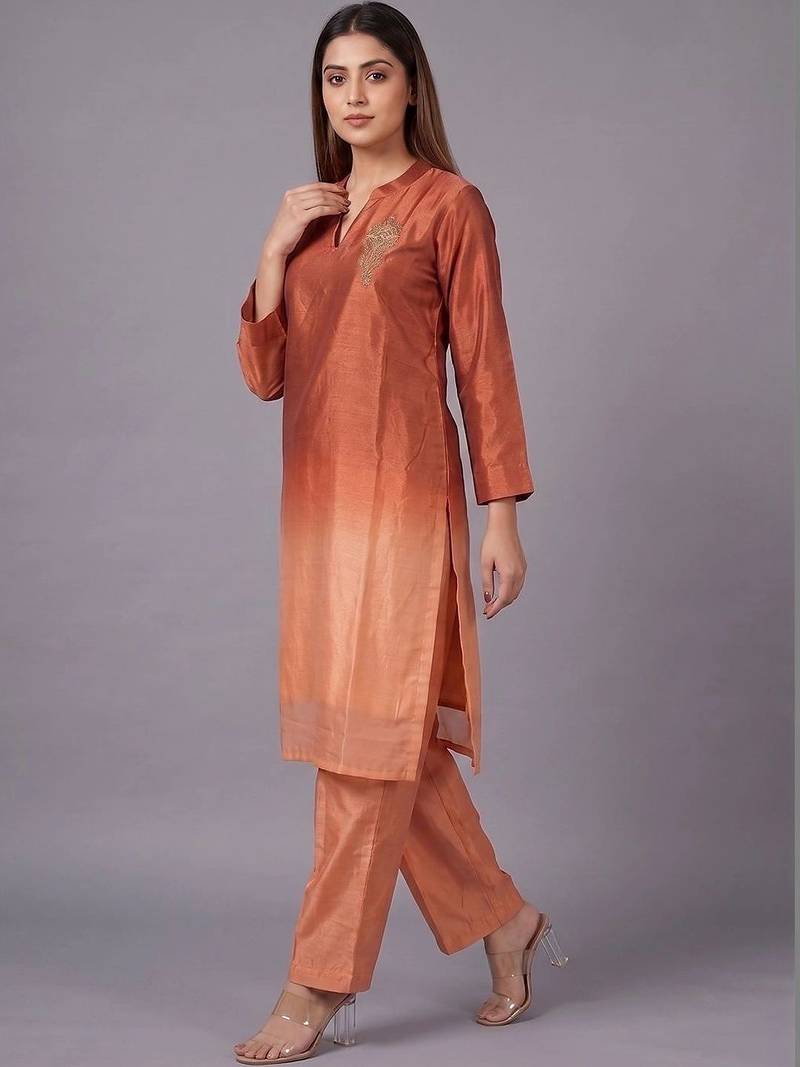 women ombre dyed regular thread work kurta with trousers