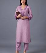 women ethnic motifs embroidered regular thread work kurta with trousers