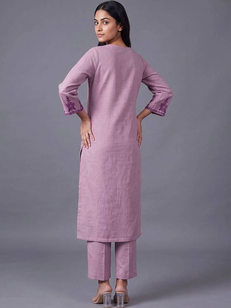 women ethnic motifs embroidered regular thread work kurta with trousers