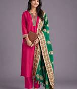 women ethnic motifs regular thread work kurta with trousers & with dupatta