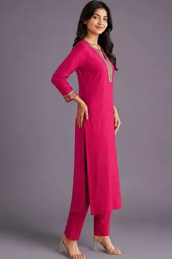 women ethnic motifs regular thread work kurta with trousers & with dupatta