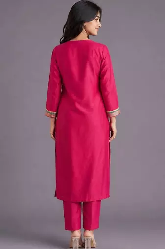women ethnic motifs regular thread work kurta with trousers & with dupatta