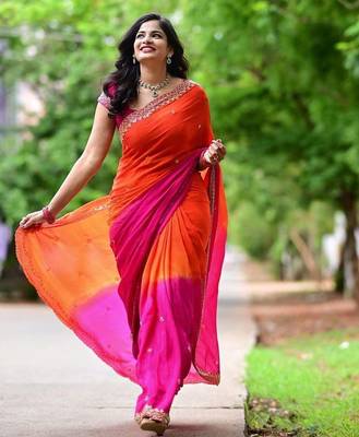 Pink woven design embellished sequinned designer saree 1