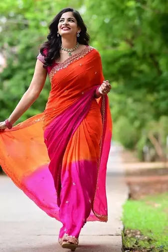 Pink woven design embellished sequinned designer saree