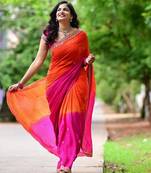 Pink woven design embellished sequinned designer saree